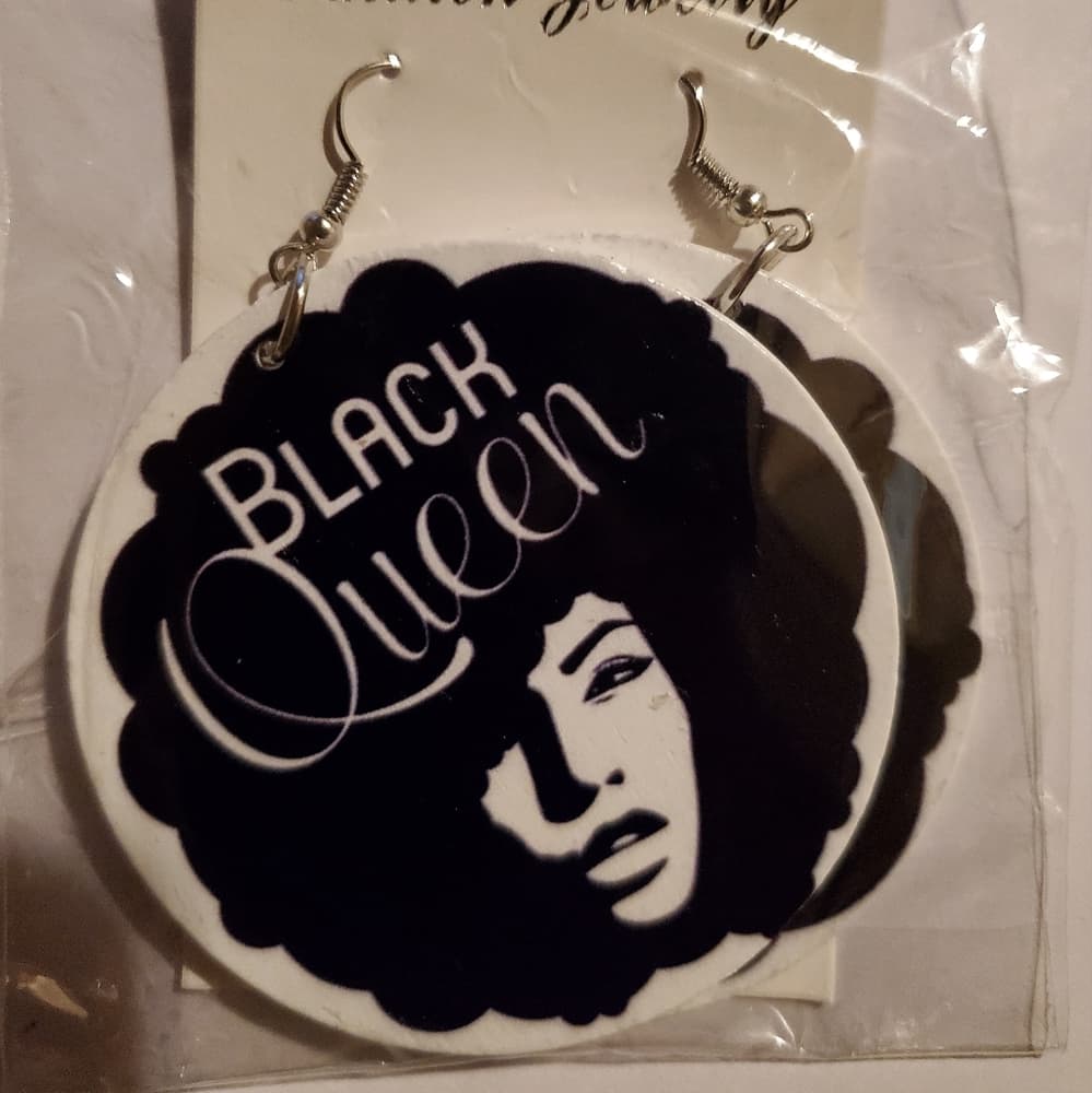 Black African American Wood Round Retro Hook Earrings