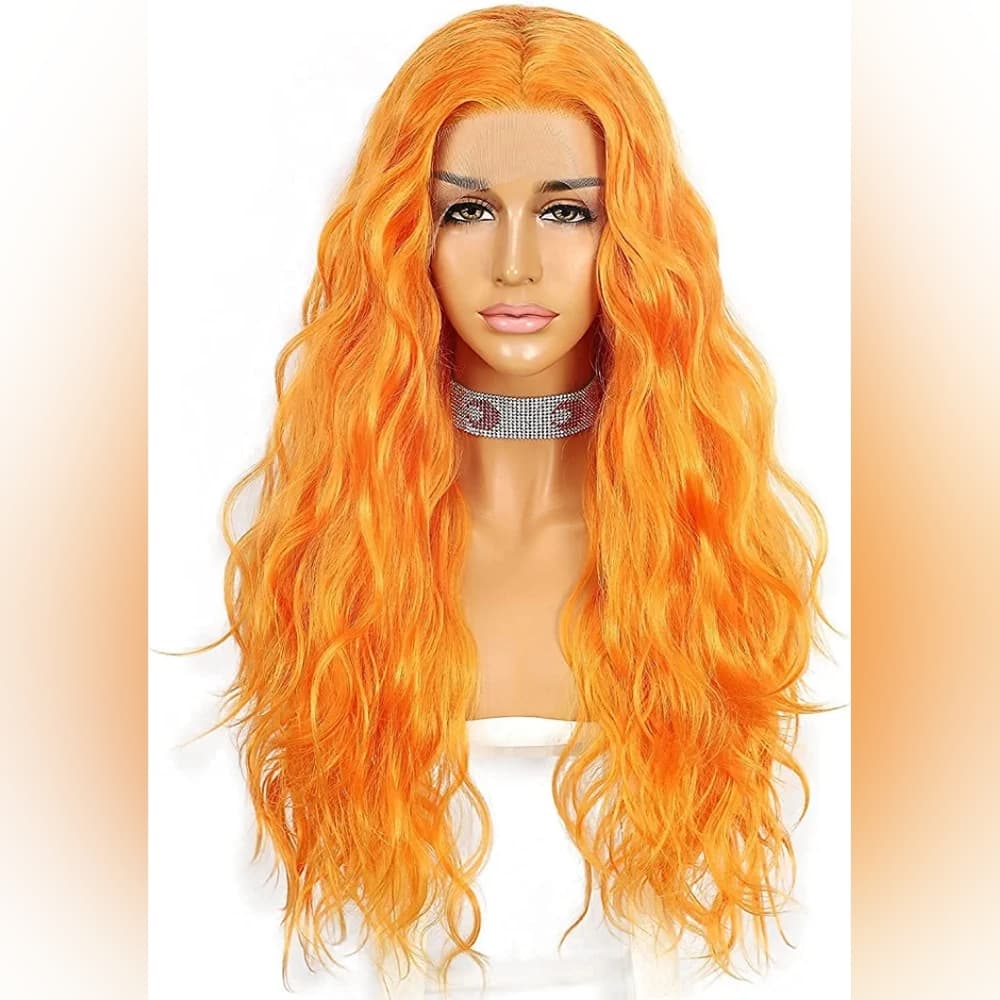 Orange Curly Wavy Lace Front Wig