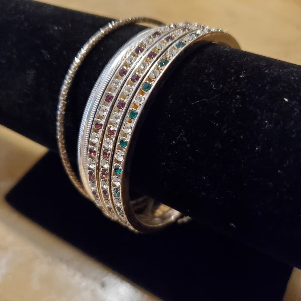 Set of 4 Rhinestone Silver Bracelet