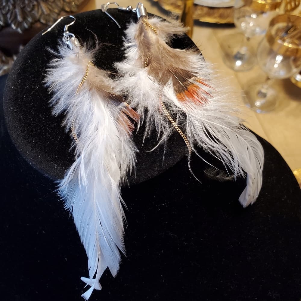 White Feather Earrings