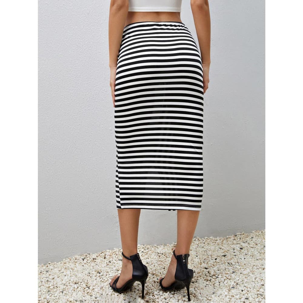 Unity Striped Knot Front Split Hem Skirt