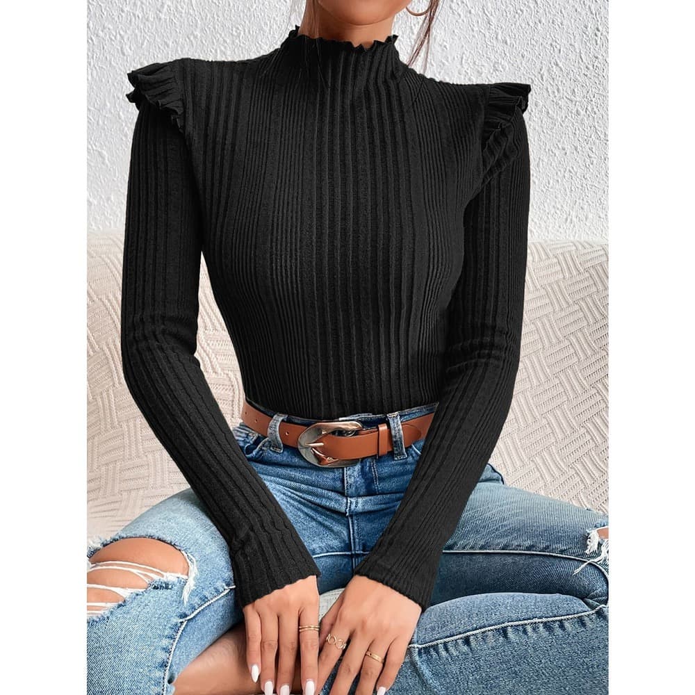 Unity Mock Neck Ruffle Trim Tee Top
