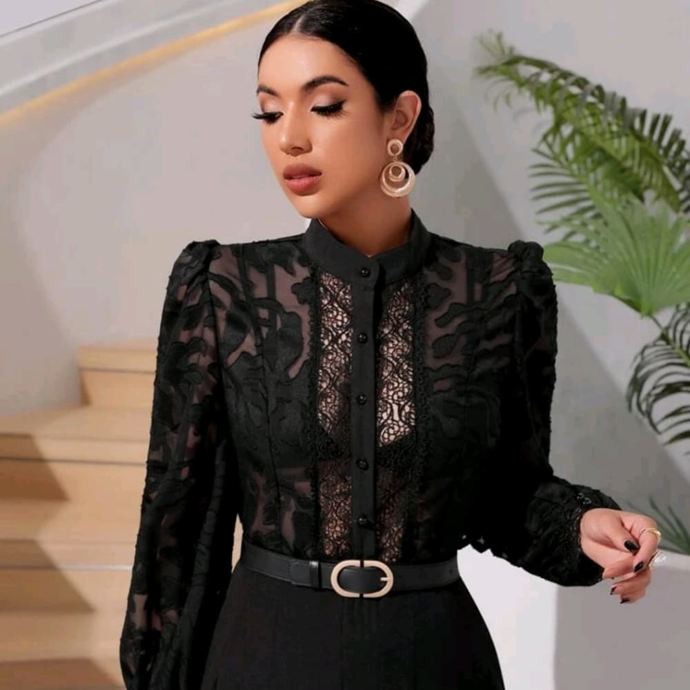 Sexy Gigot Sleeve Cross Wrap Tie Back Blouse