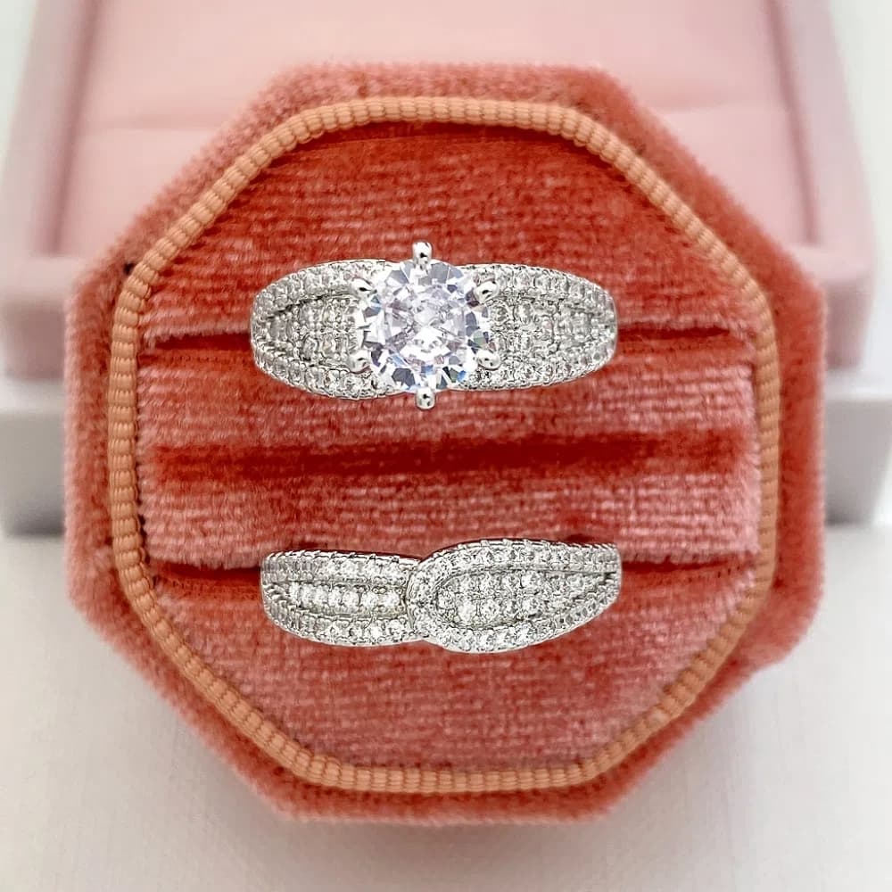 925 Silver Plated Bridal Wedding Ring Zicron Ring Engagement