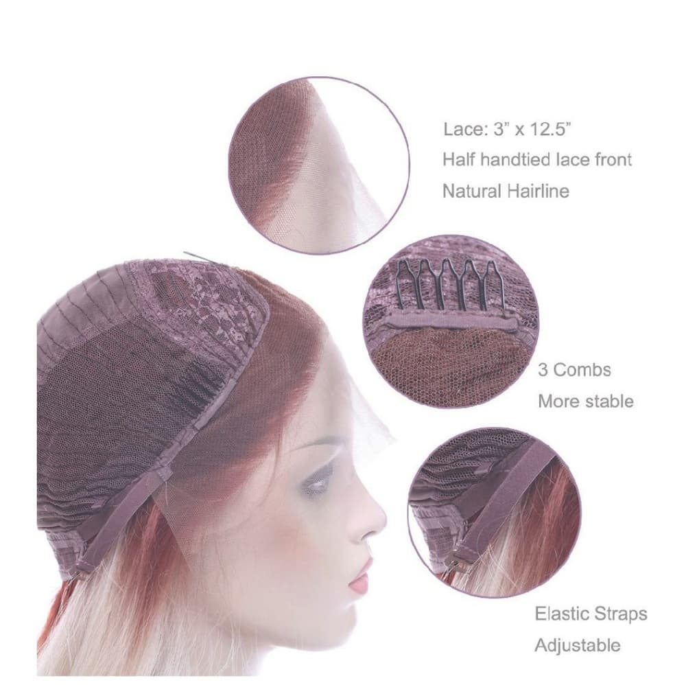Ombre Brown Red Blonde Lace Front Wig 28 inch