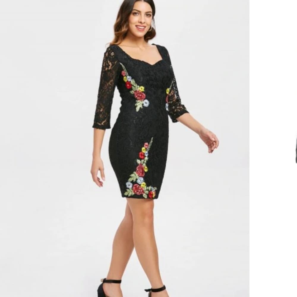 Embroidered Lace Mini Bodycon Dress