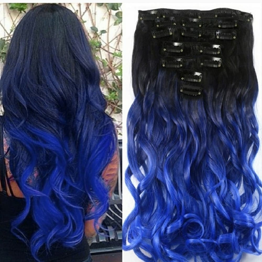 Black Blue Full Head Clip In Extension