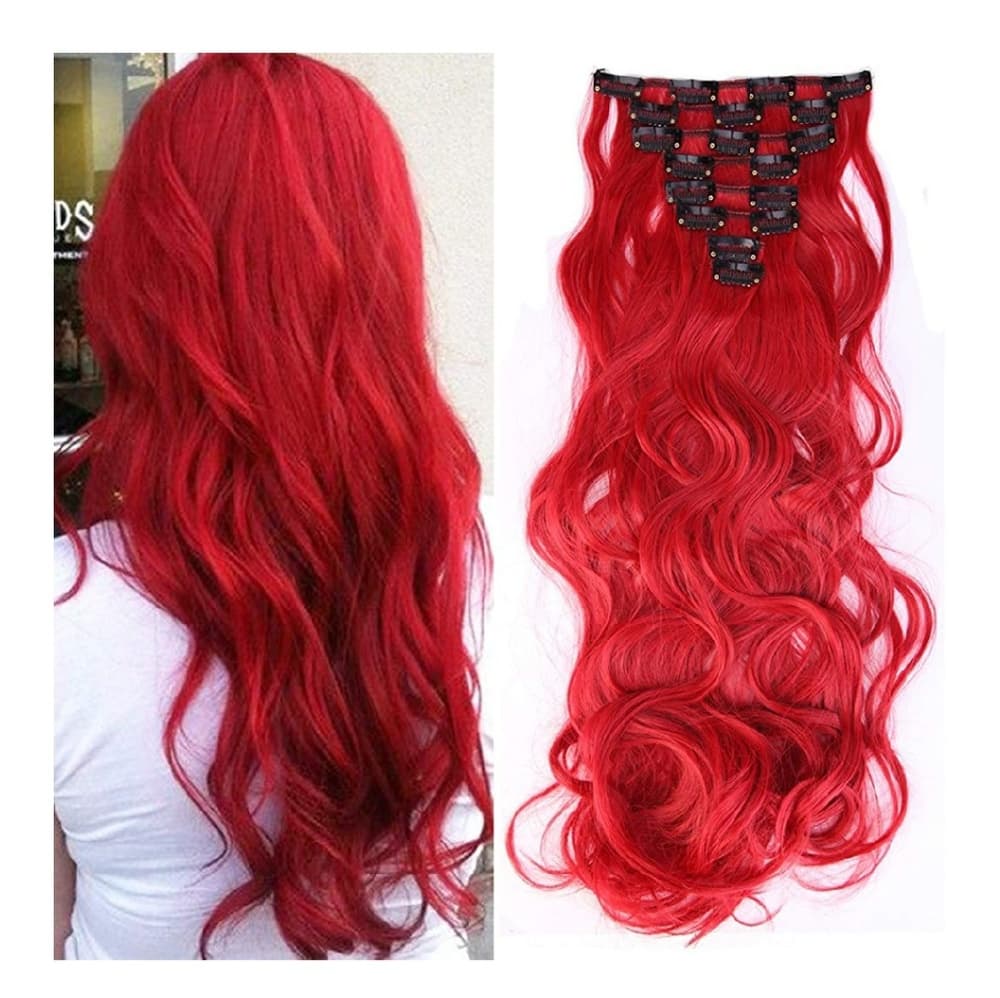 Red Wavy Full Head Clip in Extension