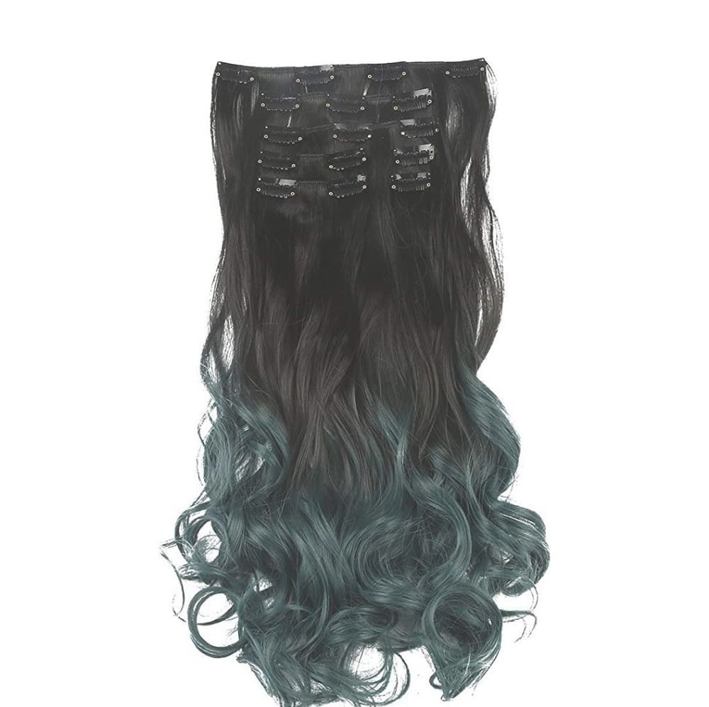 Black to Dark Green Full Head Clip in Extension