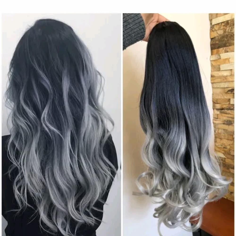 Ombre Black Gray Wig 20-22 inches long