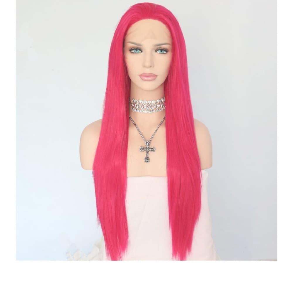 Dark Pink Human Hair Blend Lace Front Wig