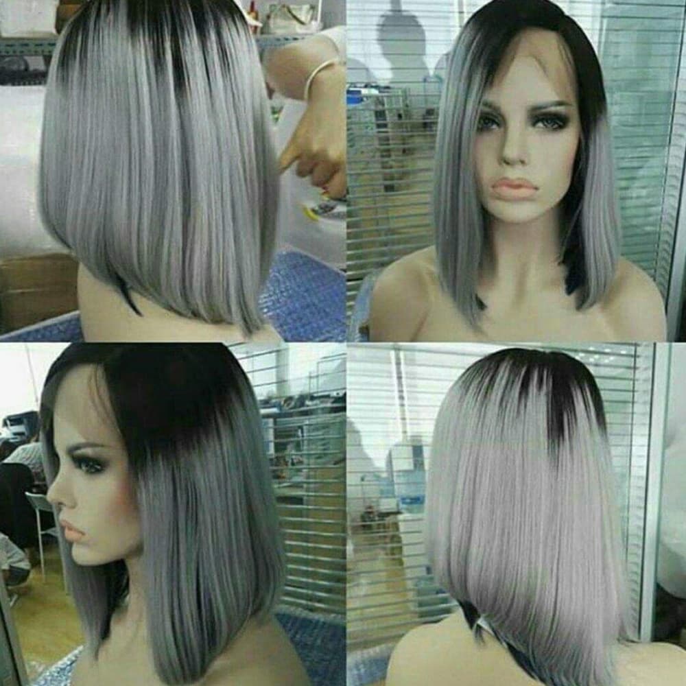 Ombre Black Gray Lace Front Wig