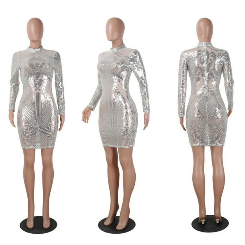 Silver Perspective Sequined Wrap Dress