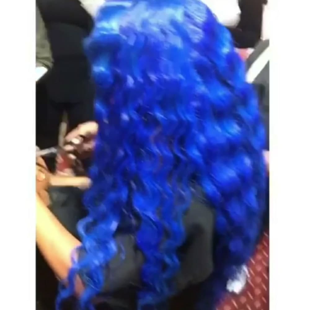 Blue Curly Lace front Wig