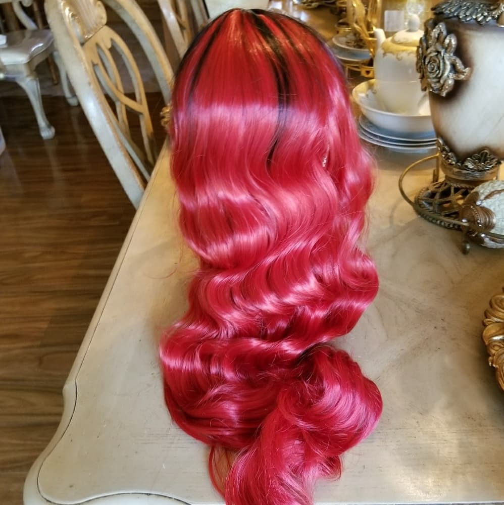 Ombre Black Red Wig