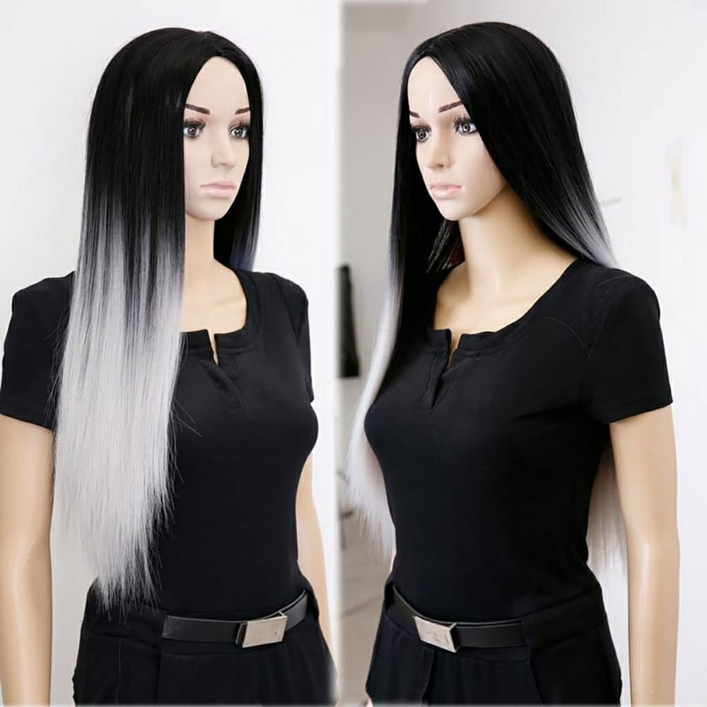 Ombre Black Gray Wig 28 inches