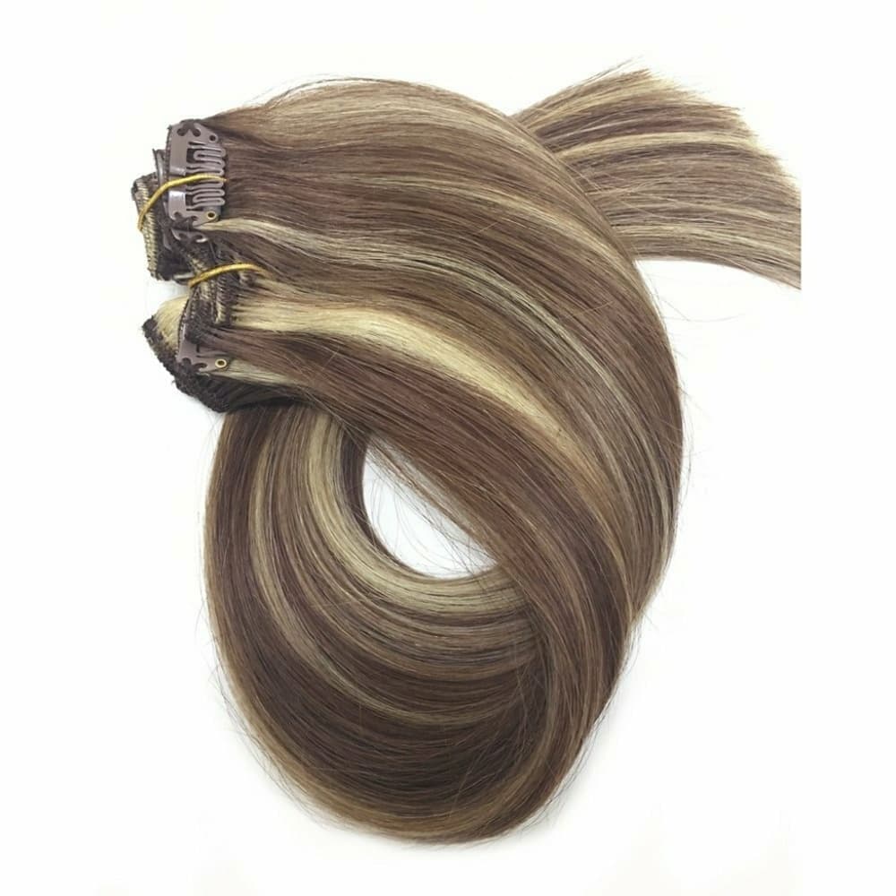 Brown Blonde Full Head Human Clip in Extension