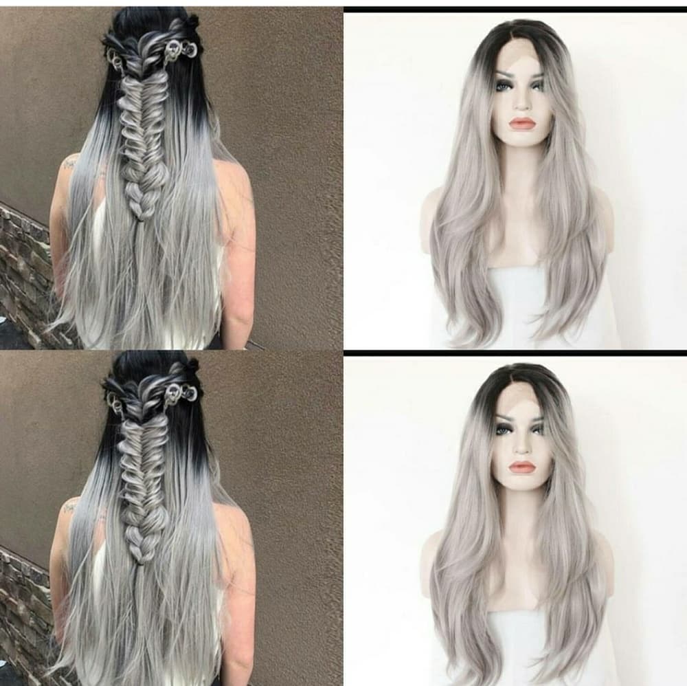 Ombre Black Gray LaceFront Wig 22-24 inches!!
