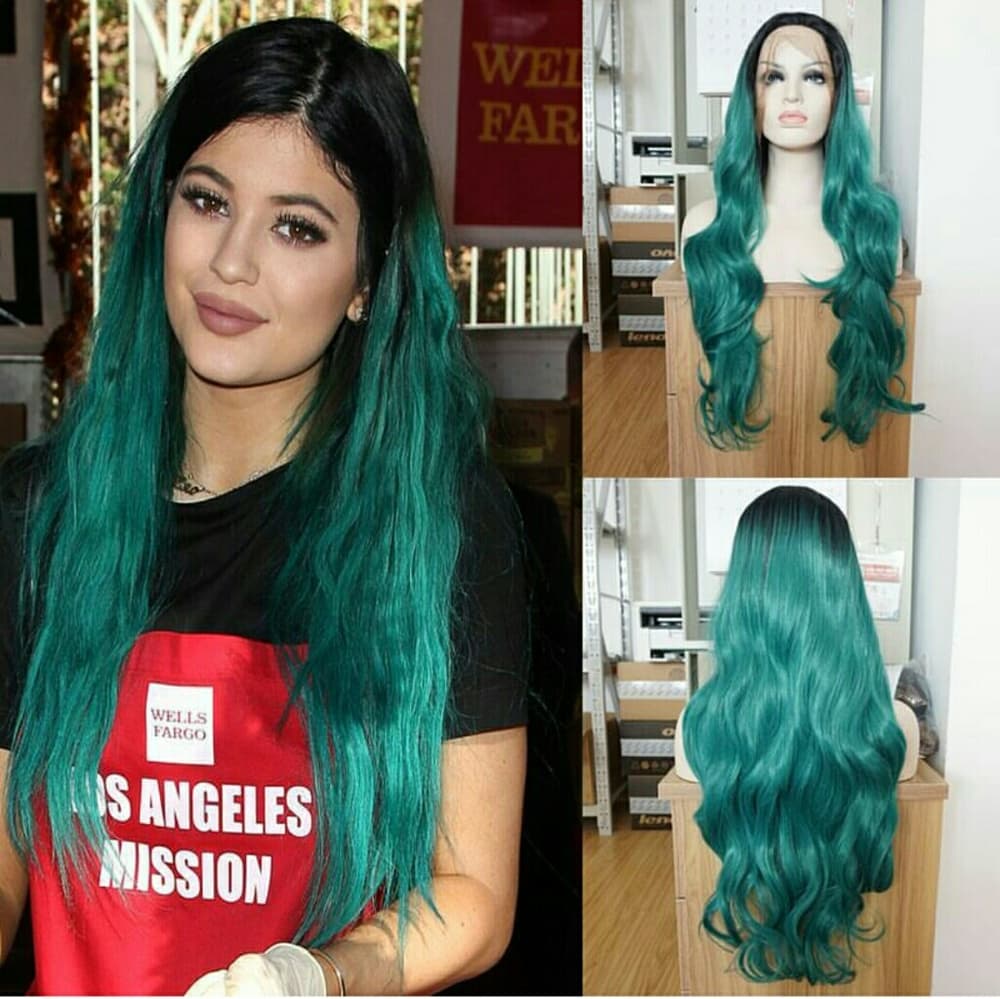 Ombre Black Green Beauty Lacefront Wig 22-26 inche