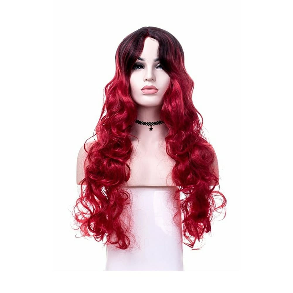 Black Red Ombre Curly Wave Wig