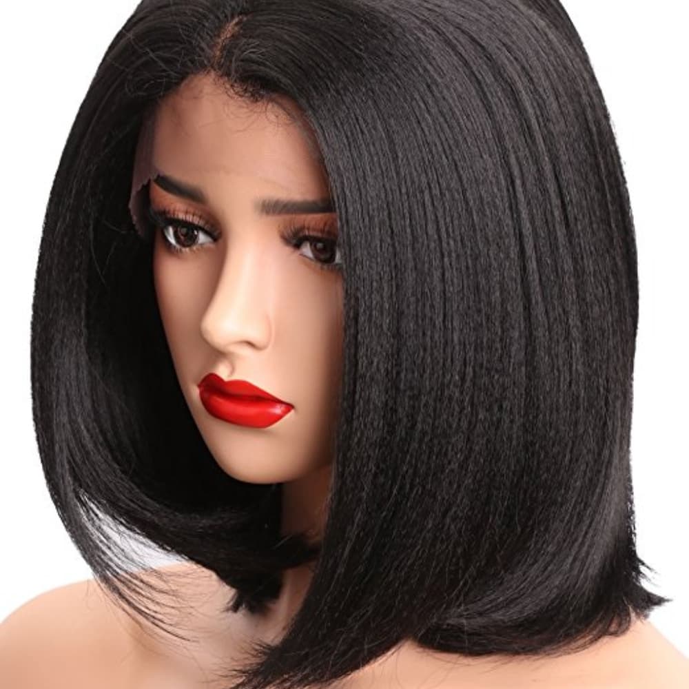 Cute Light Yaki Bob Lacefront Wig #1b!!