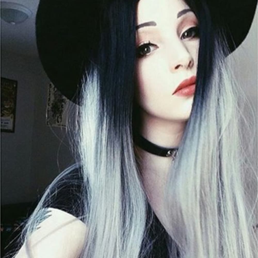Black Gray Ombre Straight Wave Lacefront Wig 22-24