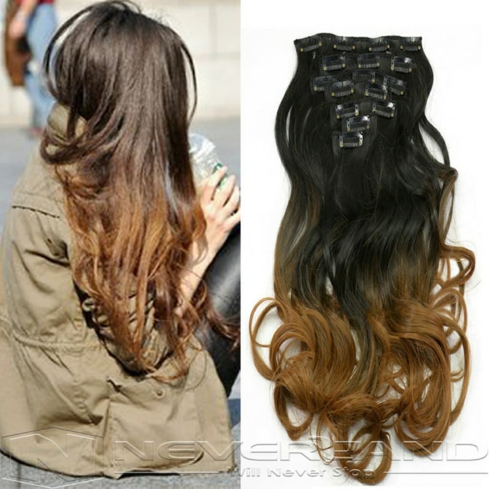 Black Brown Full Head Clip in Extension