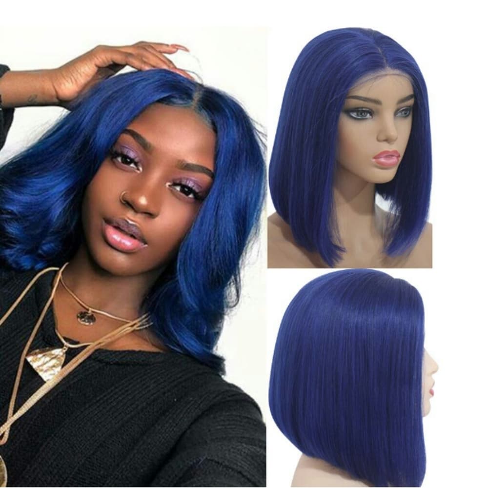 Dark Blue 100%Human Hair Lace Front Wig