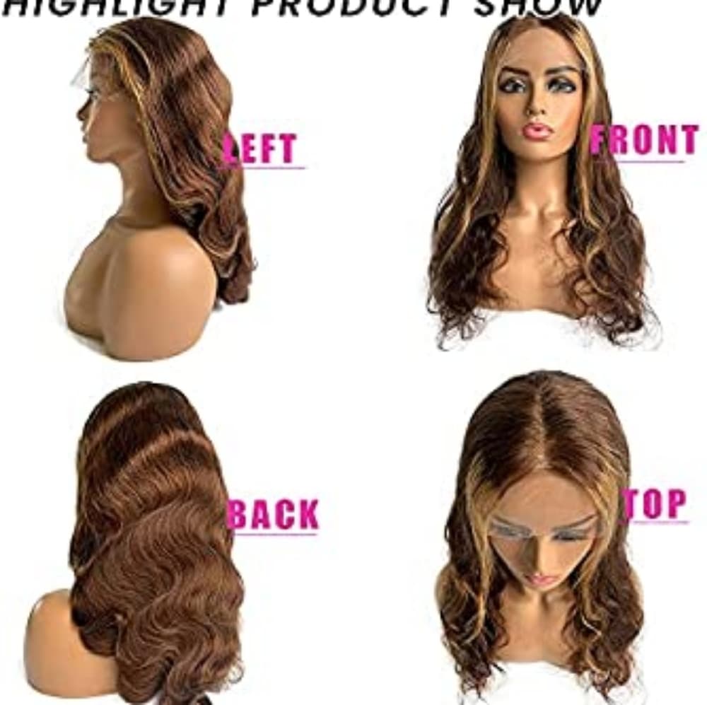 Blonde Brown Wavy Human Hair Wig 16-20 inches