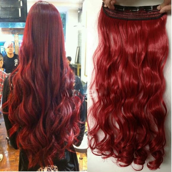 Full Synthetic Dark Red Curly 3/4 Clip in Hair