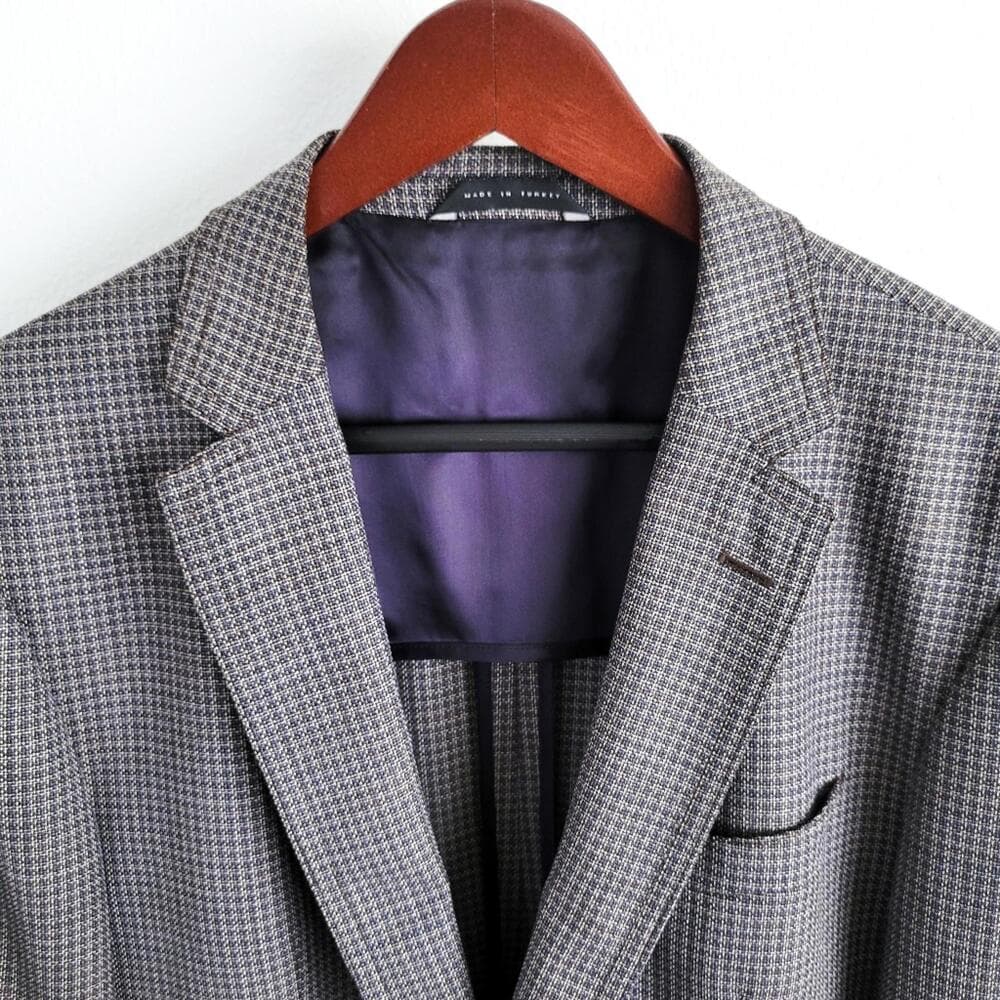 NEW Hugo Boss Blazer Halowon Slim Cross Stitch Italian Wool Gray Blue 40