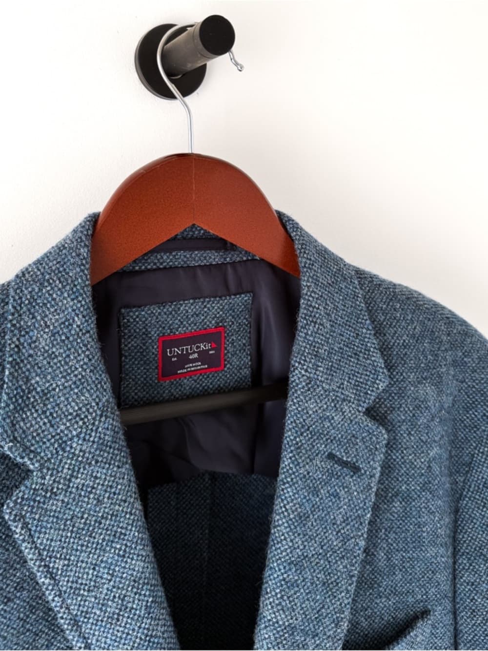 New UNTUCKit Flannel Italian Wool Blazer Sport Coat Piper Blue Mens 40R