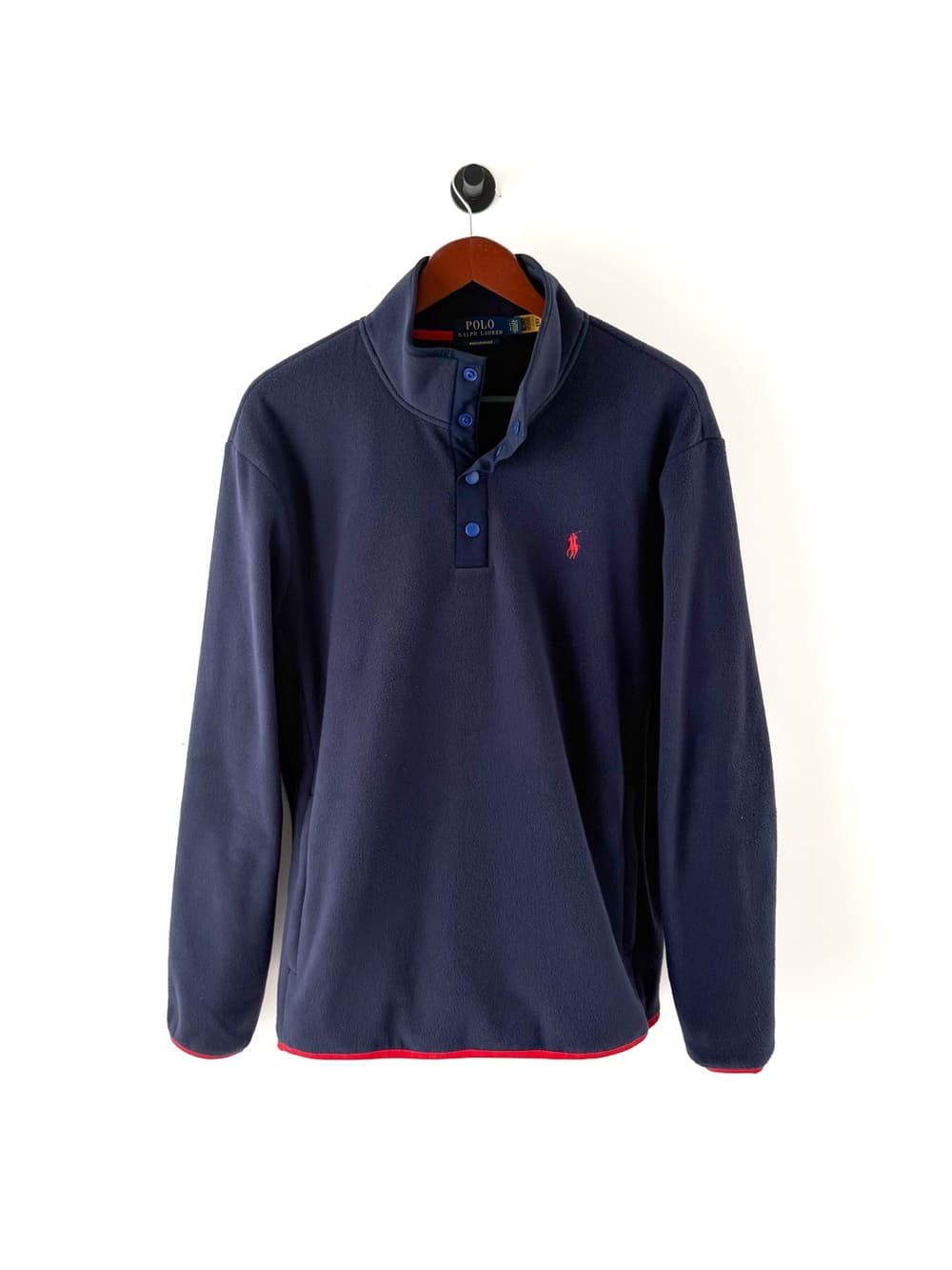New Polo Ralph Lauren Fleece Pullover Quarter Button Up Navy Mens L