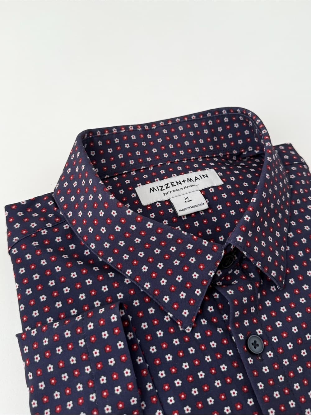 NEW Mizzen + Main Pattern Print Button Down Sport Shirt Short Sleeve Navy Men XL