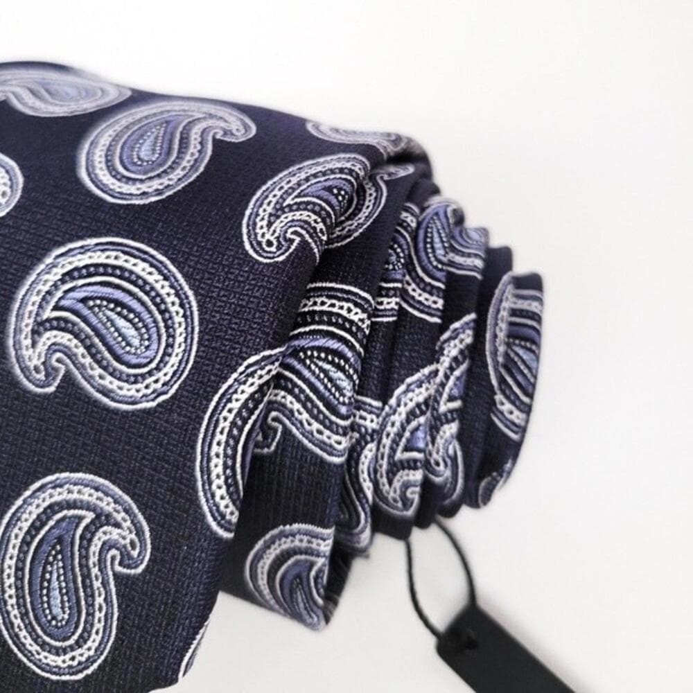 NEW Saks Fifth Avenue Tie Silk Paisley Navy Silver Jacquard Recent Mens