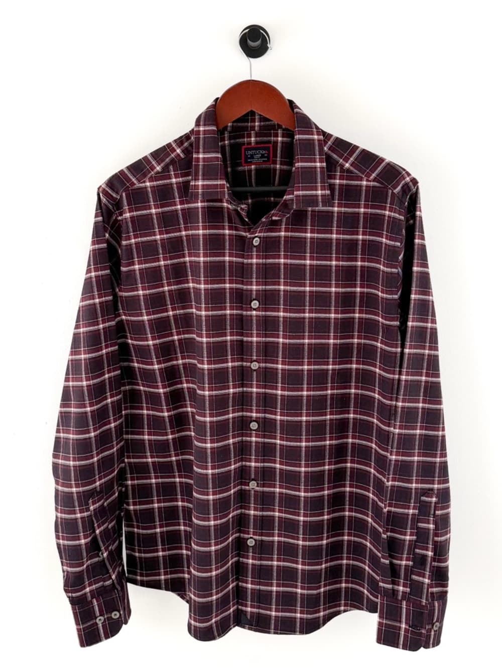 New Untuckit Benoit Men's Twill Flannel Button Down Shirt Burgundy Black White L