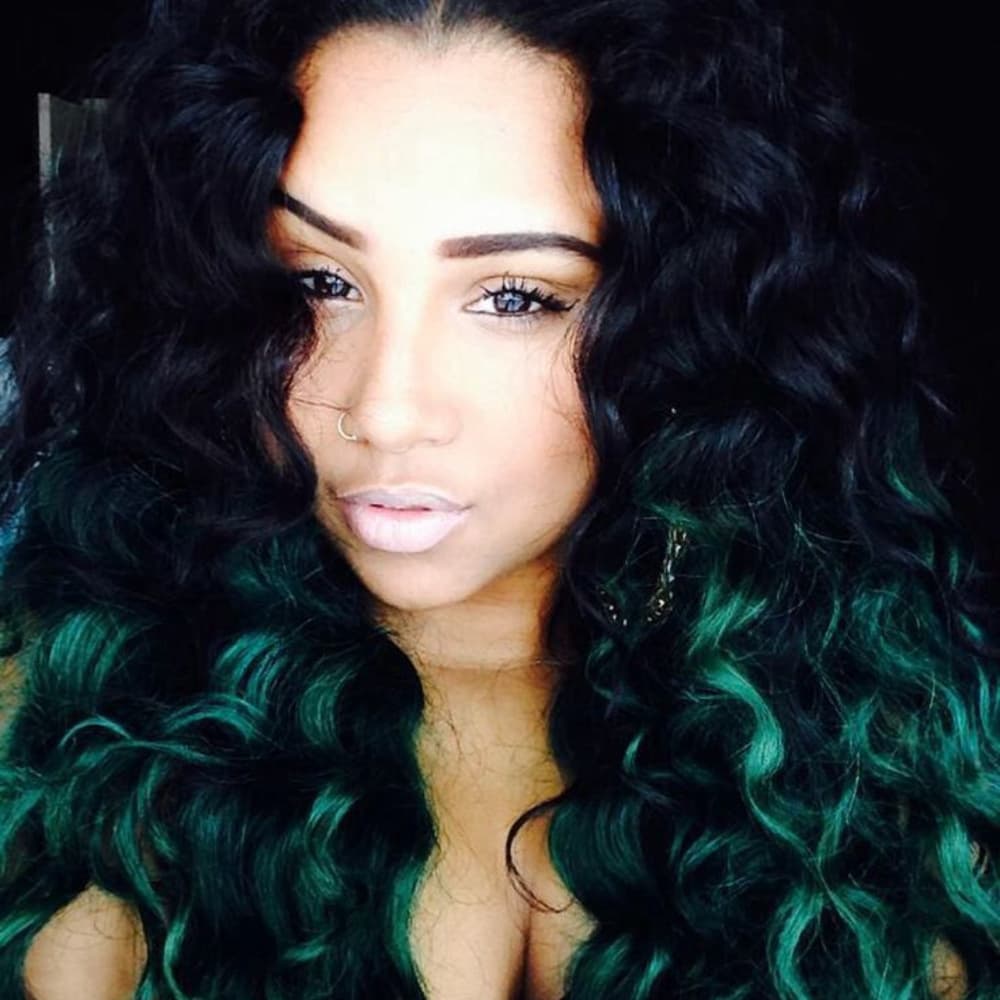 Ombre Black Green Lacefront Wig 22-24 inches!!