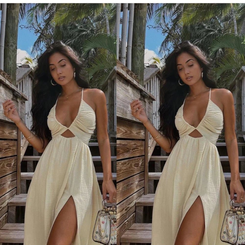 White V Neck Backless Sleeveless Dress