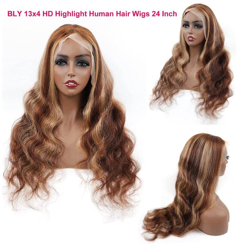 Brown Blonde Wavy Human Hair Wig 16-20 inches