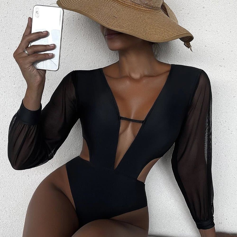 Black Colorblock Cut-Out One Piece Swimsuit