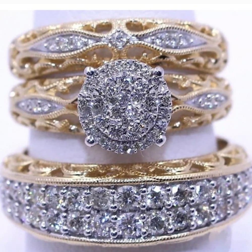 3 PCS bridal artsy wedding engagement ring set