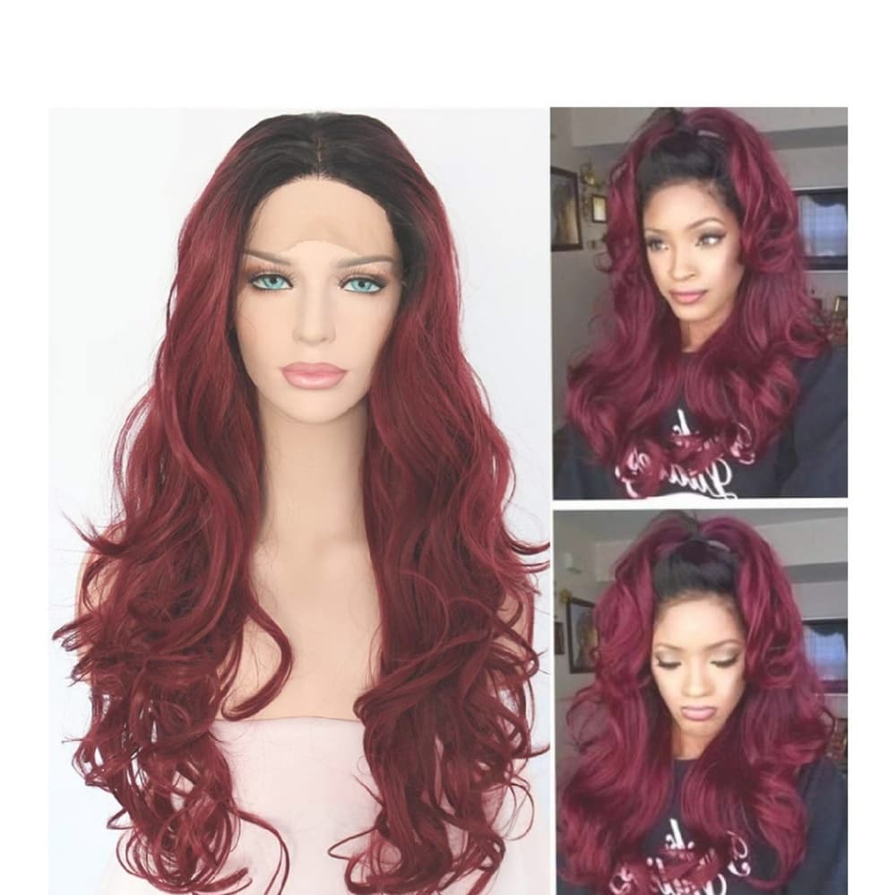 Black Dark Red Ombre Lace Front Wig