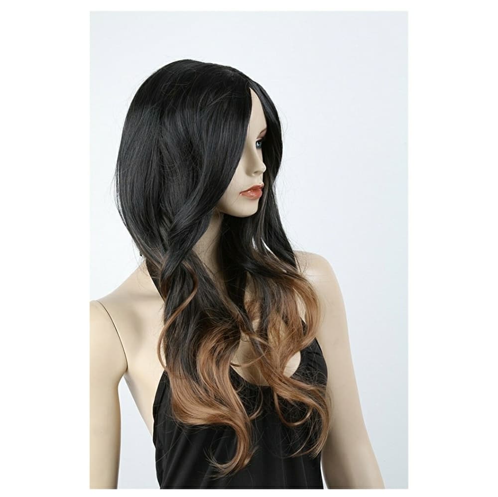 Long Two Tone Black and Brown Ombre Wig