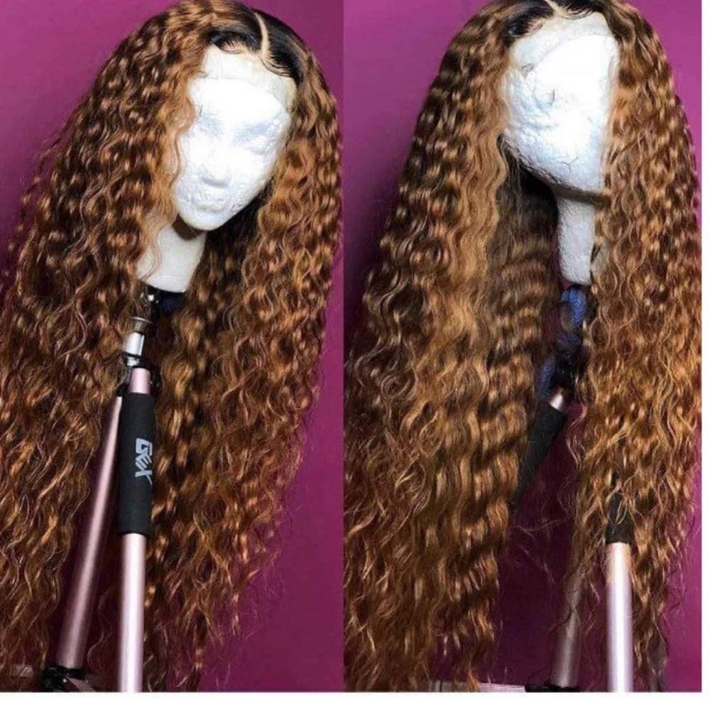 Ombre Curly Red Brown Lace Front Wig