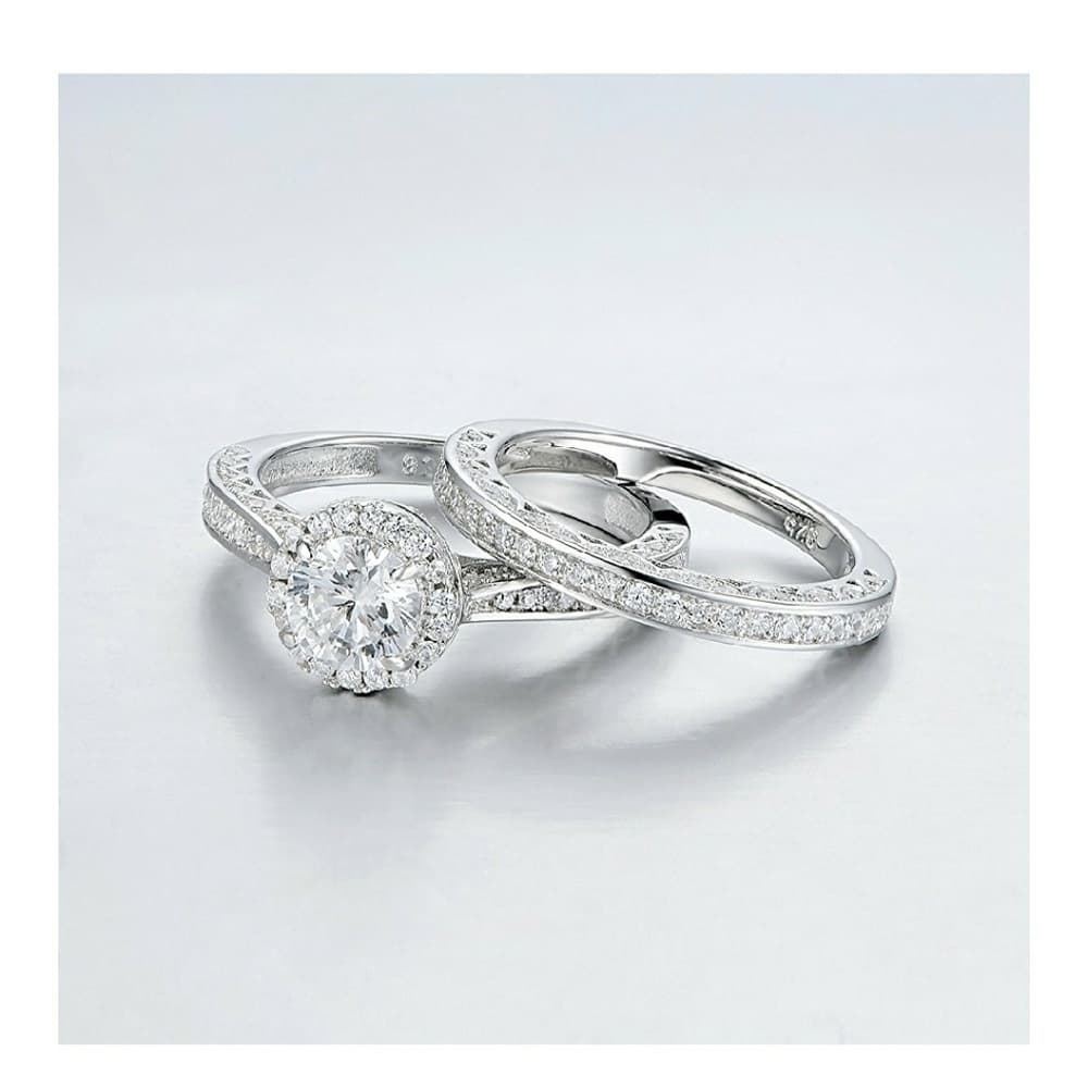 White CZ 925 Solid Sterling Silver Engagement Set