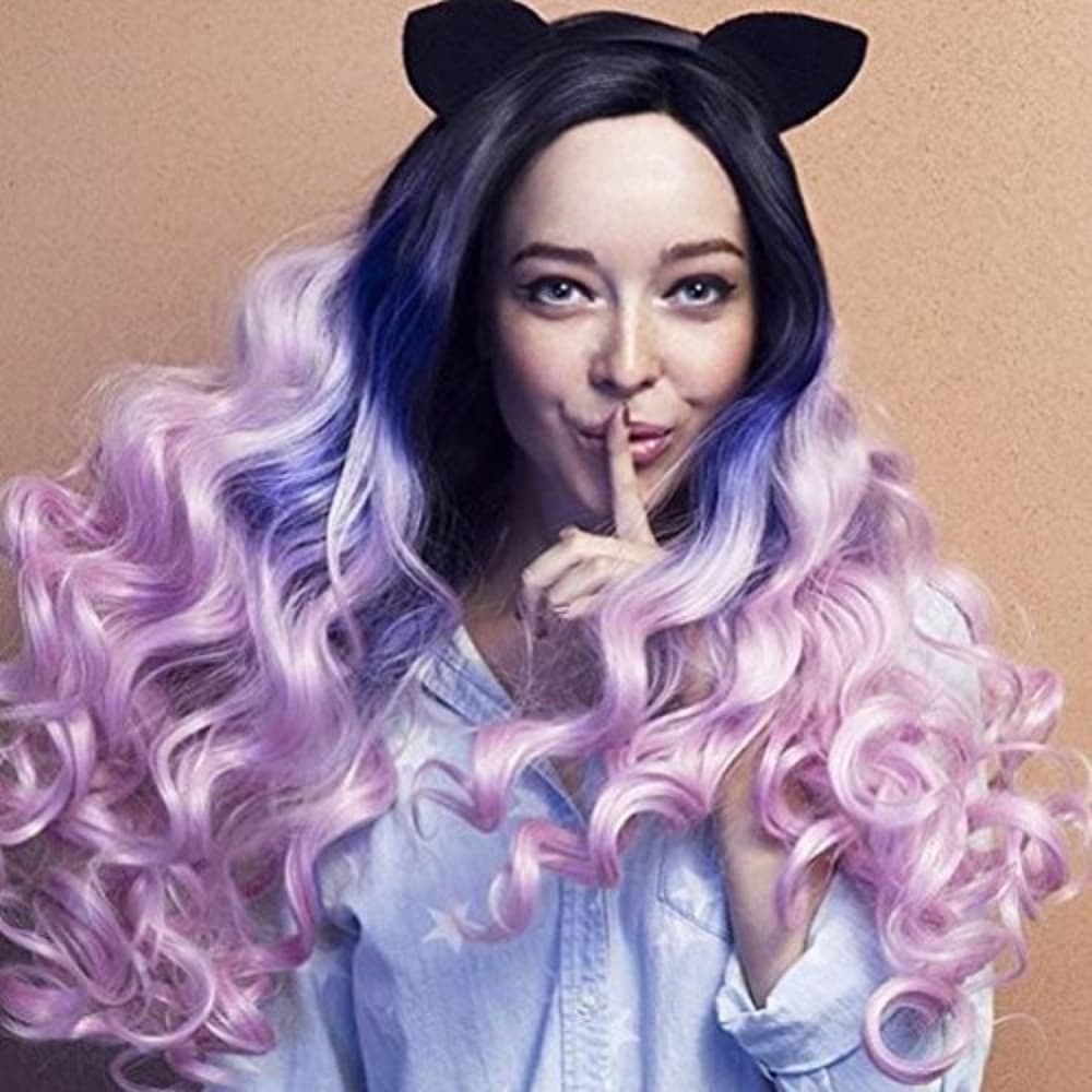 Ombre Black Purple Pink Beauty Lacefront Wig 22-26