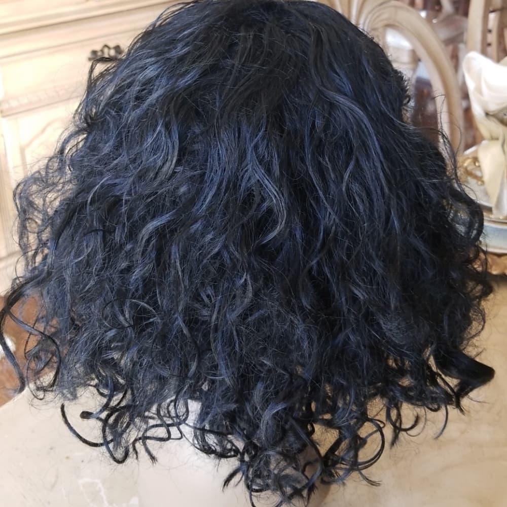 Used Curly Human Hair Blend Lace Front Wig