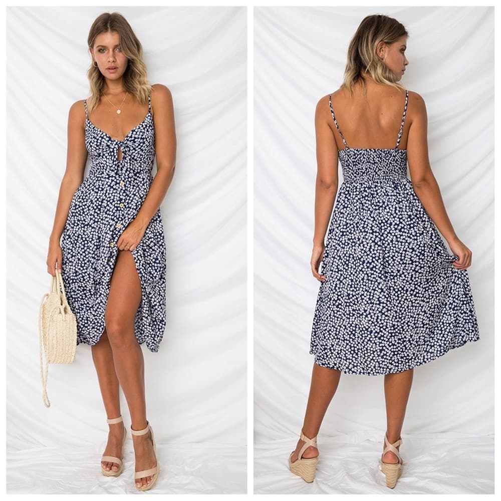 Summer Tie V Neck Dress