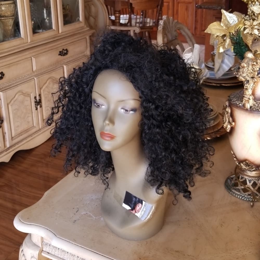 Used Curly Black 3/4 Wig
