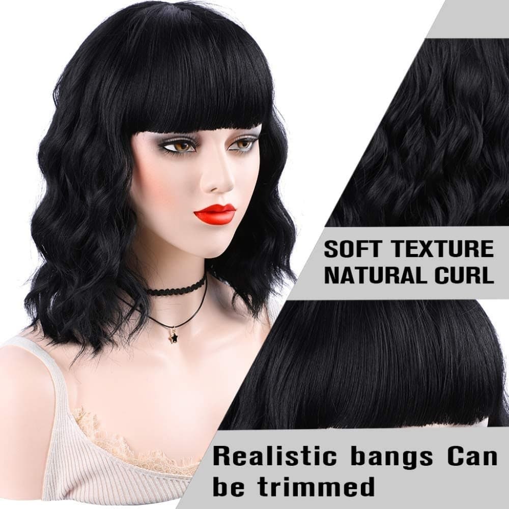 Black Wavy Wig with Bangs